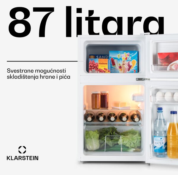 Klarstein Big Daddy Cool, hladnjak sa zamrzivačem, 61/26 litara, 40 dB, F, bijeli