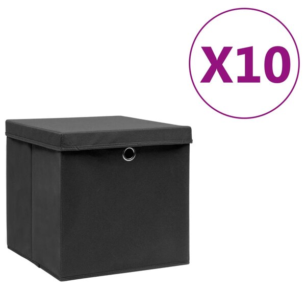 VidaXL Kutije za pohranu s poklopcima 10 kom 28 x 28 x 28 cm crne