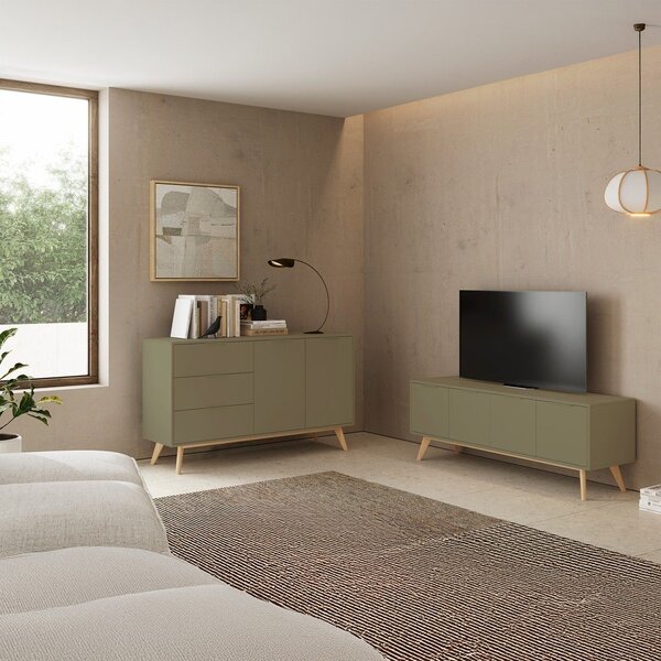 Zelena komoda u mat dekoru 140x81x40 cm Campus – Marckeric