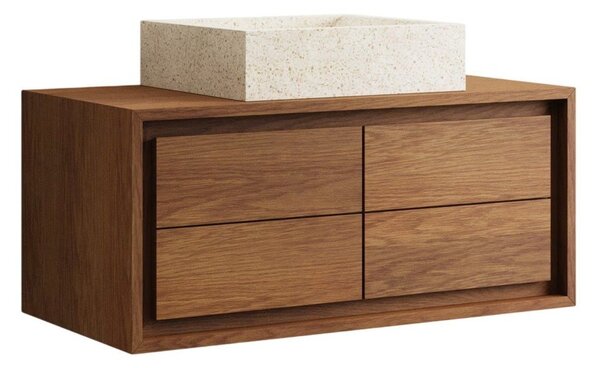 Smeđi zidni ormarić za ispod umivaonika od masivne tikovine 90x40 cm Kenta – Kave Home