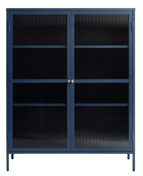 Plava metalna vitrina Unique Furniture Bronco, visina 140 cm
