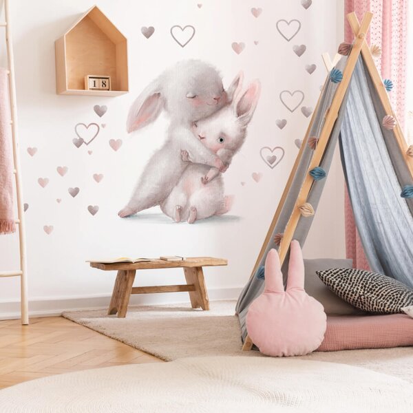 Akvarelna zidna naljepnica - zečići koji se grle