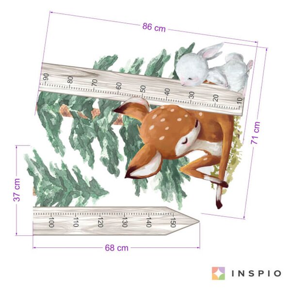 Naljepnice za djecu - FOREST životinje s mjeračem rasta djeteta