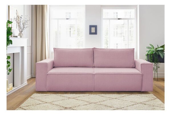 Svijetlo ružičasta sklopiva sofa od samta 245 cm Nihad – Bobochic Paris