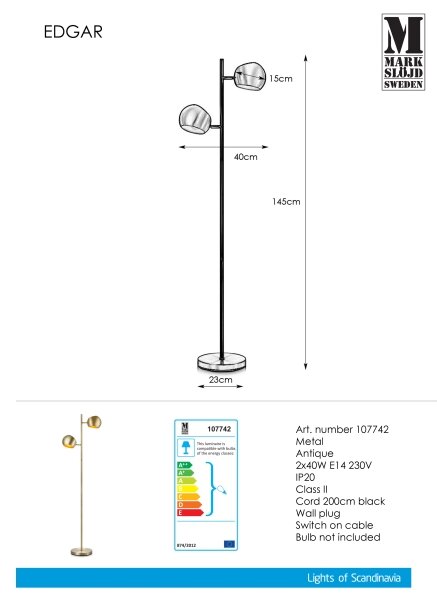 Markslöjd 107742 - Podna lampa EDGAR 2xE14/40W/230V