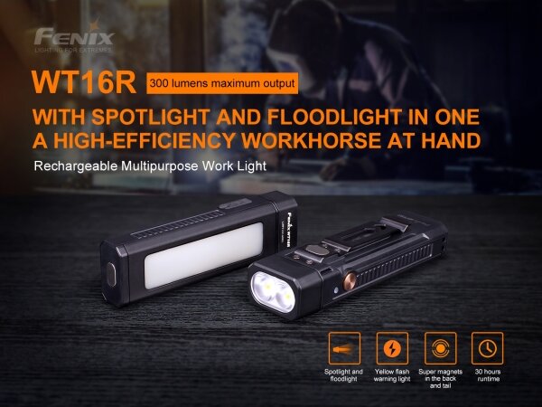 Fenix WT16R - LED Punjiva baterijska svjetiljka 2xLED/USB IP66 300 lm 30 h