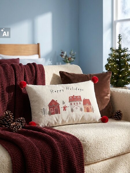 Sinsay - Božićni jastuk s natpisom „Happy Holidays“