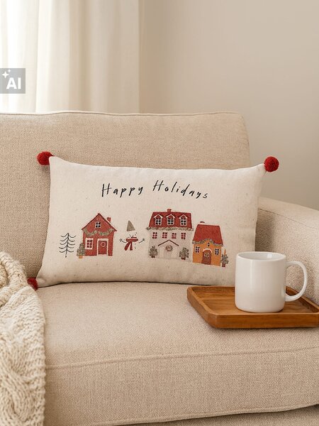 Sinsay - Božićni jastuk s natpisom „Happy Holidays“
