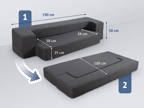 Sklopiva sofa - krevet Dormeo tamnosiva