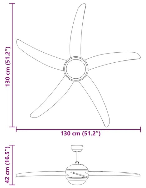 Ventilator za strop s svjetlom i daljinskim upravljačem Crna - Crna 130 cm s 5 oštrica