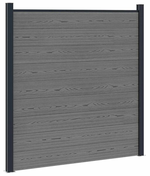 Set ograde 526 x 186 cm WPC i aluminij Siva - Siva 3 dijela (tamnosivi stup)
