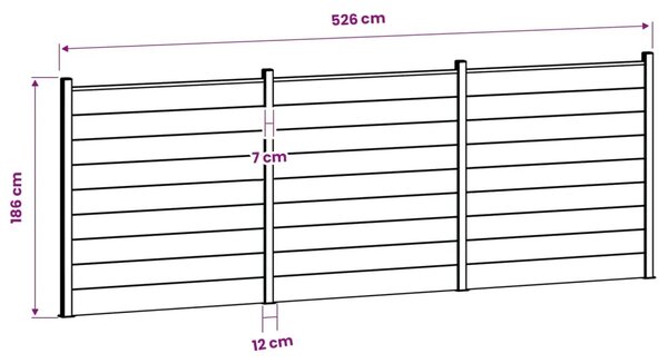 Set ograde 526 x 186 cm WPC i aluminij Siva - Siva 3 dijela (tamnosivi stup)