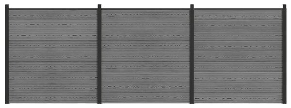 Set ograde 526 x 186 cm WPC i aluminij Siva - Siva 3 dijela (tamnosivi stup)