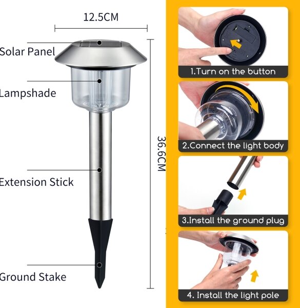 Aigostar - LED Solarna lampa LED/0,08W/2V 36,6 cm 6500K IP44 krom