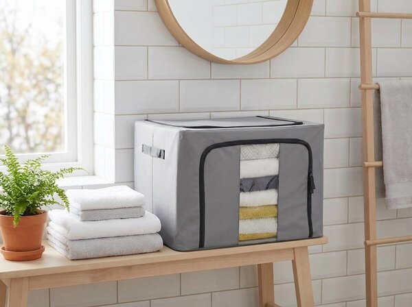 Organizator za posteljinu TIDARO 39x40x49 cm, sivi