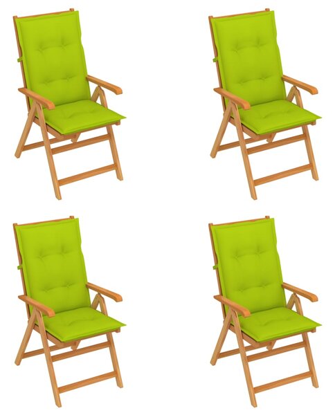 VidaXL Vrtne stolice s jarko zelenim jastucima 4 kom masivna tikovina