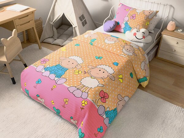 Kreponi posteljni set za krevetić OVEČKY krem Dimenzije posteljine: 45 x 65 cm | 90 x 135 cm