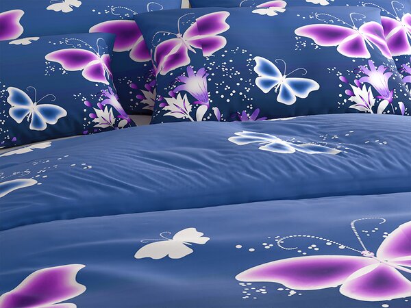 Posteljina od mikrovlakana VIOLET BUTTERFLY tamno plava Dimenzije posteljine: 70 x 90 cm | 140 x 200 cm
