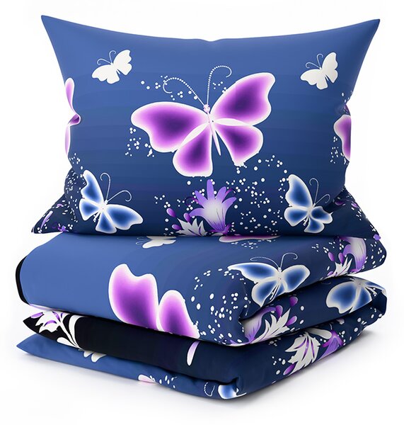 Posteljina od mikrovlakana VIOLET BUTTERFLY tamno plava Dimenzije posteljine: 70 x 90 cm | 140 x 200 cm