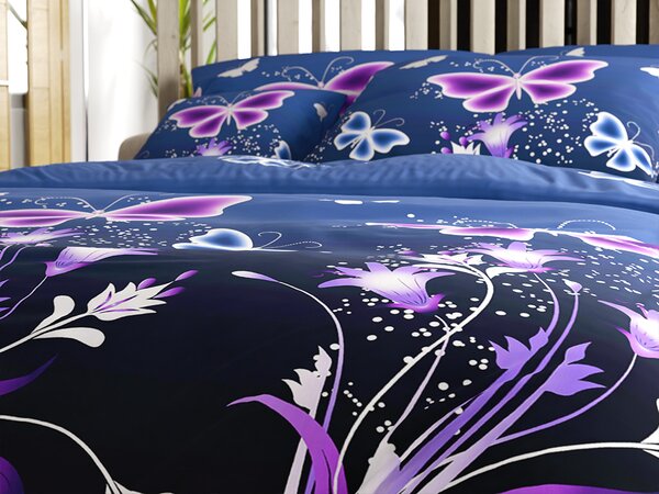 Posteljina od mikrovlakana VIOLET BUTTERFLY tamno plava Dimenzije posteljine: 70 x 90 cm | 140 x 200 cm