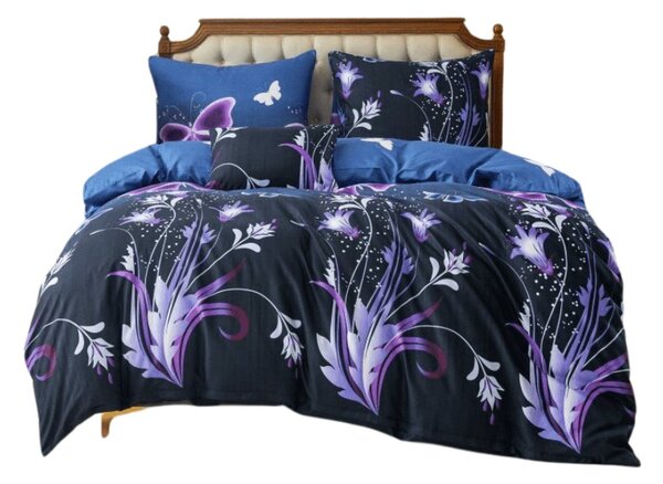 Posteljina od mikrovlakana VIOLET BUTTERFLY tamno plava Dimenzije posteljine: 70 x 90 cm | 140 x 200 cm