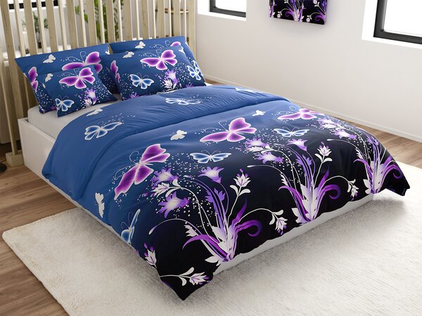 Posteljina od mikrovlakana VIOLET BUTTERFLY tamno plava Dimenzije posteljine: 70 x 90 cm | 140 x 200 cm