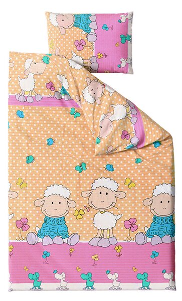 Kreponi posteljni set za krevetić OVEČKY krem Dimenzije posteljine: 45 x 65 cm | 90 x 135 cm
