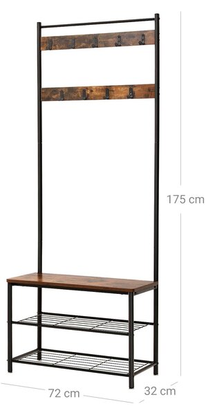 Metalna zidna vješalica za predsoblje TAYLOR 72x175 cm, crna/rustikalno smeđa