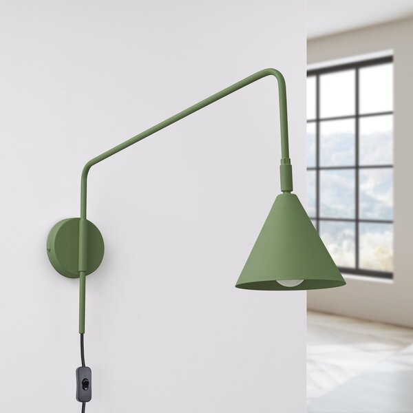 SOLLUX LIGHTING Zidna svjetiljka LYS, maslinasto zelena, Ø 14 cm, metalna, utikač, E14, Zelena, Dnevni boravak/blagovaonica, Metal, Zid okrugli