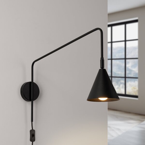 SOLLUX LIGHTING LYS zidna svjetiljka, crna, Ø 14 cm, metalna, utikač, E14, Crno, Dnevni boravak/blagovaonica, Metal, Zid okrugli