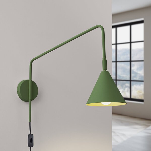 SOLLUX LIGHTING Zidna svjetiljka LYS, maslinasto zelena, Ø 14 cm, metalna, utikač, E14, Zelena, Dnevni boravak/blagovaonica, Metal, Zid okrugli