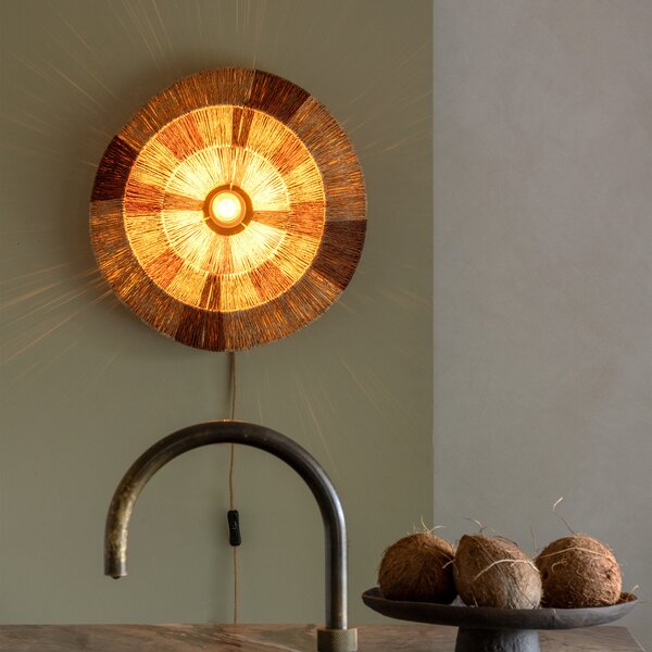 Good & Mojo GOOD MOJO Serengeti zidna lampa, Ø45 cm, smeđa, juta, utikač, Smeđa / hrđa, Dnevni boravak/blagovaonica, Tkanina / tekstil