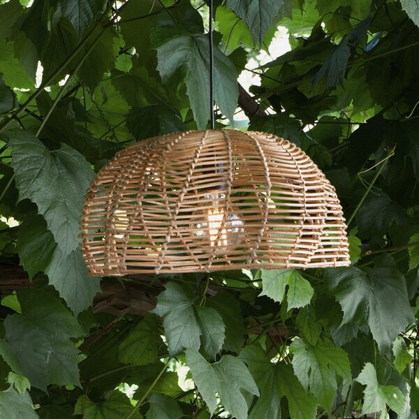 PR Home Mayla vanjska viseća svjetiljka, prirodni ratan, Ø 43 cm, IP44 utikač, Drvo, Drvo