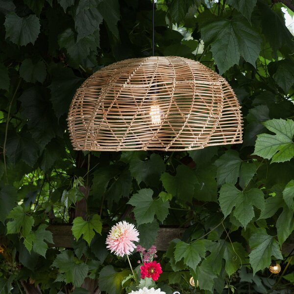 PR Home Mayla vanjska viseća svjetiljka, prirodni ratan, Ø 53 cm, IP44 utikač, Drvo, Drvo