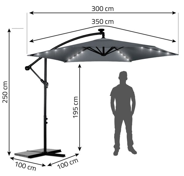 Vrtni suncobran s rasvjetom - 350cm Plonos