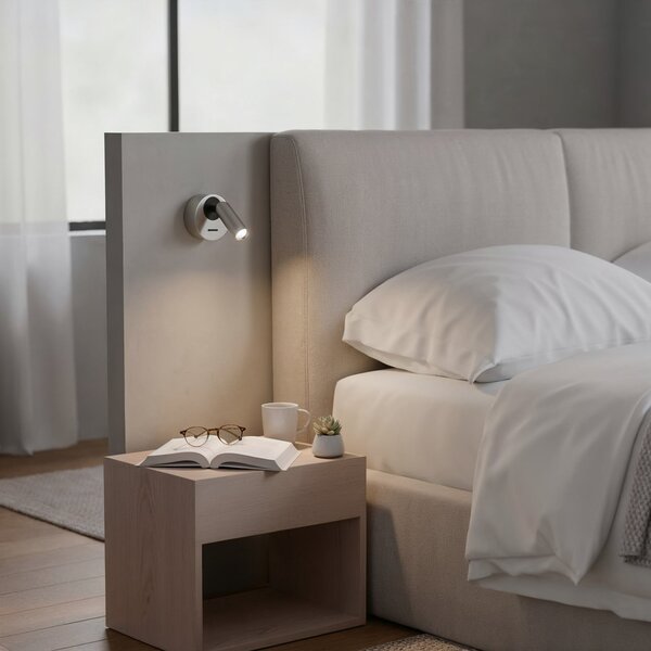 IDEAL LUX Ideal Lux LED zidni reflektor Bean, Ø 7 cm, metal boje nikla, Metalik, Dnevni boravak/blagovaonica, Metal