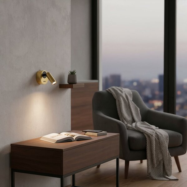 IDEAL LUX Ideal Lux LED zidni reflektor Bean, Ø 7 cm, boje mesinga, Zlato / mjed, Dnevni boravak/blagovaonica, Metal