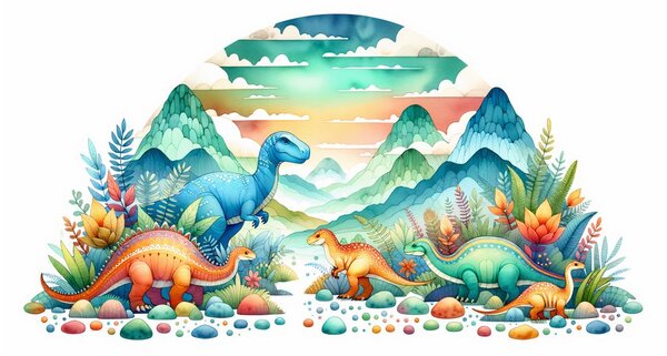 Slika šareni dinosauri u planinama