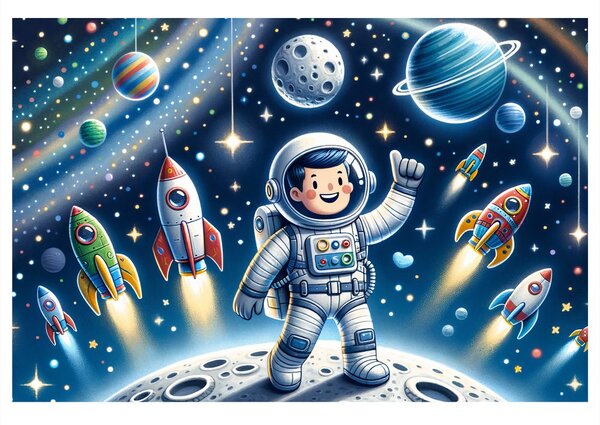 Slika mali astronaut na pustolovnoj misiji