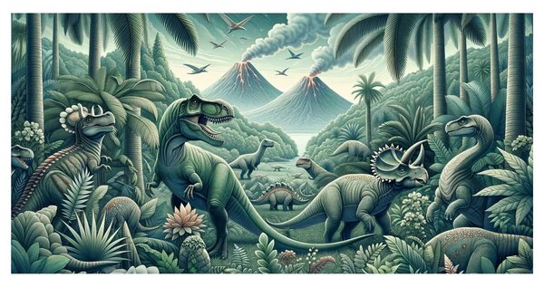 Slika prapovijesni svijet dinosaura u džungli
