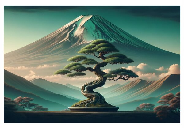 Slika bonsai i planina u japanskom stilu