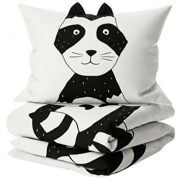 Pamučna posteljina za dječji krevetić RACCOON crno-bijela Dimenzije posteljine: 40 x 60 cm | 100 x 135 cm