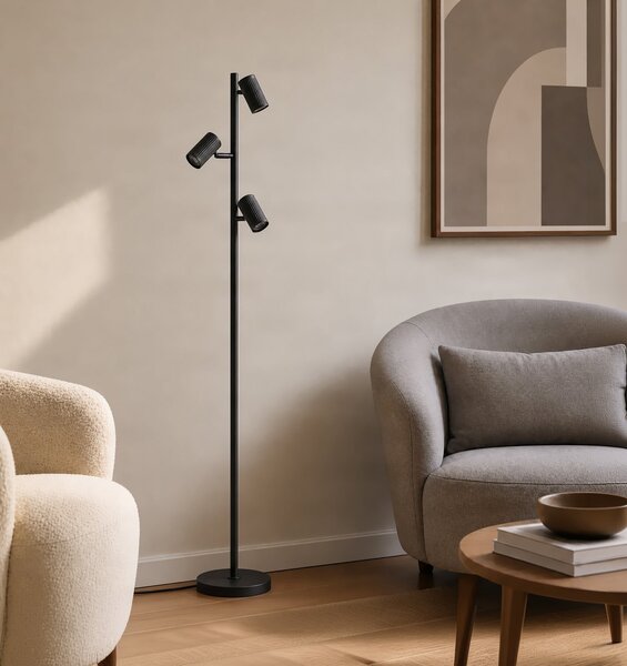 Lindby Podna lampa Kardis, 3 sjenila, antracit, visina 157 cm, Crno, Dnevni boravak/blagovaonica, Metal