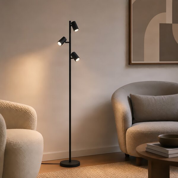 Lindby Podna lampa Kardis, 3 sjenila, antracit, visina 157 cm, Crno, Dnevni boravak/blagovaonica, Metal