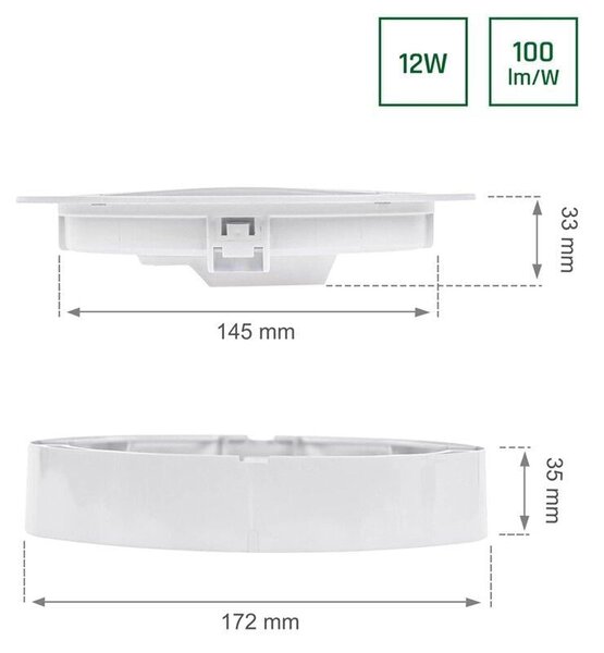 2v1 12w led panel nadometni ali vgradni 4000k 1200lm - spectrum