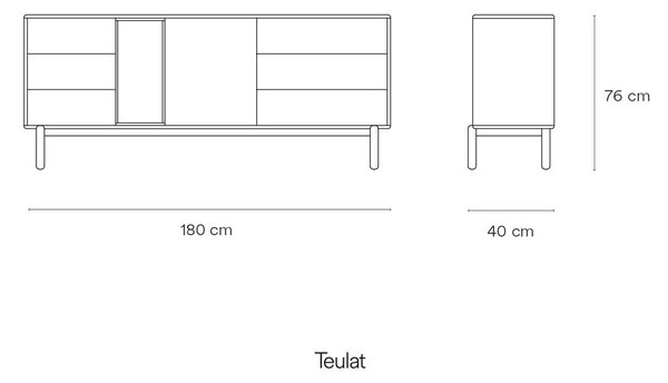 Tamno siva niska komoda 180x76 cm Corvo - Teulat
