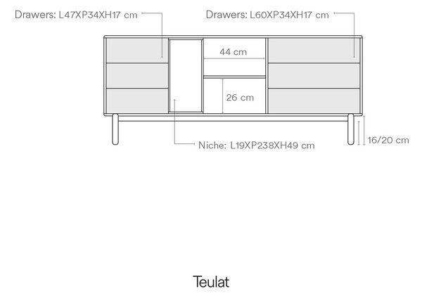 Tamno siva niska komoda 180x76 cm Corvo - Teulat