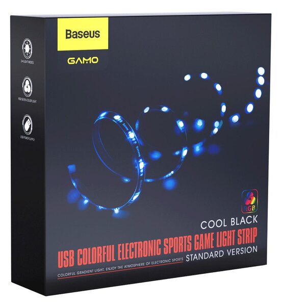 Baseus set usb led trak rgb 1,5m črn + daljinski upravljalnik - baseus