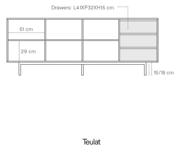 Siva niska komoda 211x80 cm Sierra – Teulat