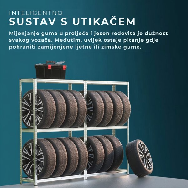 Regal za gume TYRE, 120x40x180 cm, max. 795 kg, srebrna/svijetlosmeđi Jurhan